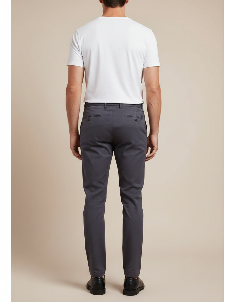 Pantalon Chino Gris Coton Slim Décontracté Homme Moderne - vue 2