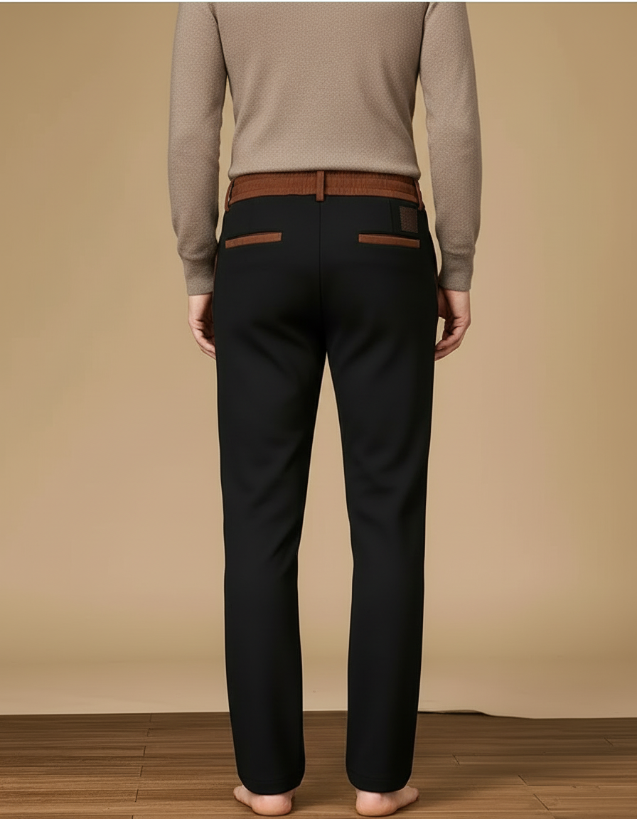 Pantalon Chino Noir Épais Cordon Décontracté - Molleton - vue 2