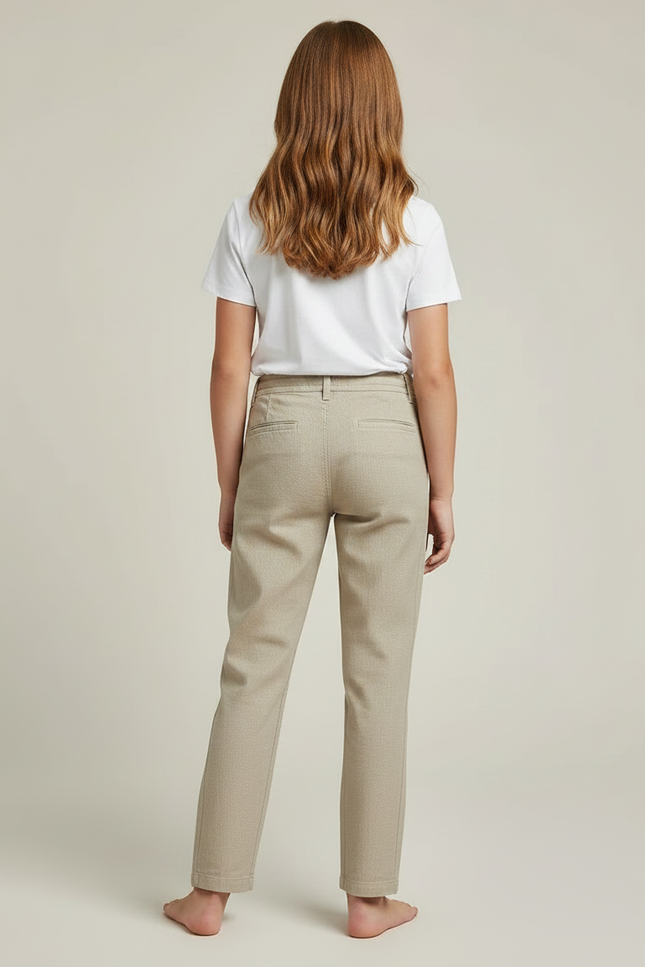 Pantalon Chino Beige Coton Droit Boutons Décontracté Enfant - vue 2