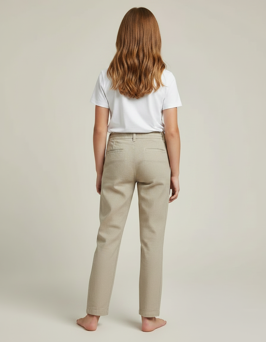 Pantalon Chino Beige Coton Droit Boutons Décontracté Enfant - vue 2