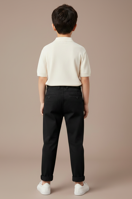Pantalon Chino Noir Coton Plissé Garçon - vue 2