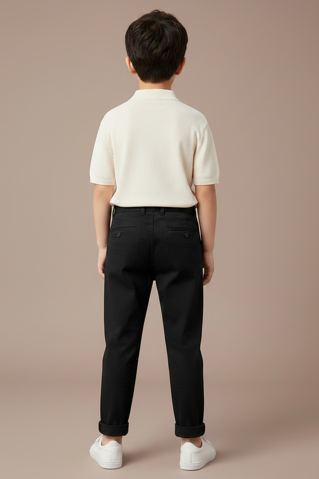 Pantalon Chino Noir Coton Plissé Garçon - vue 2