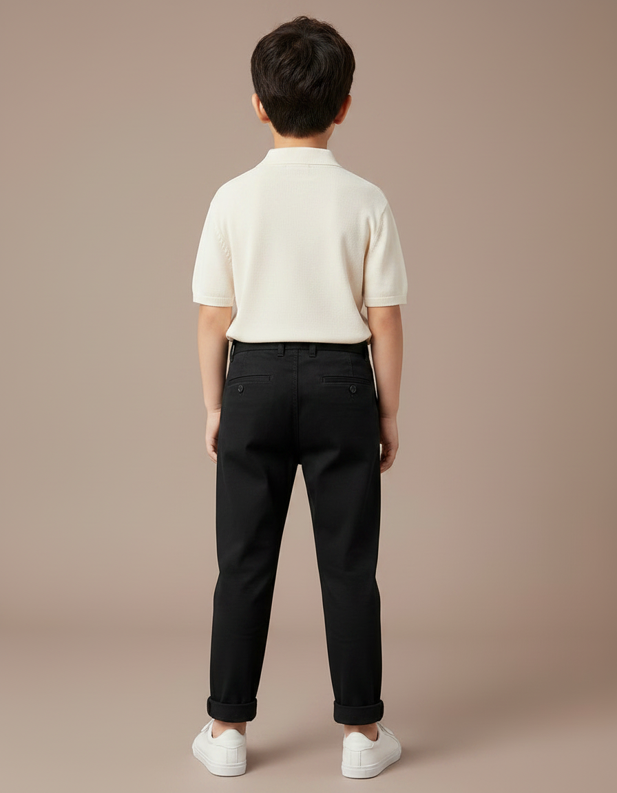 Pantalon Chino Noir Coton Plissé Garçon - vue 2