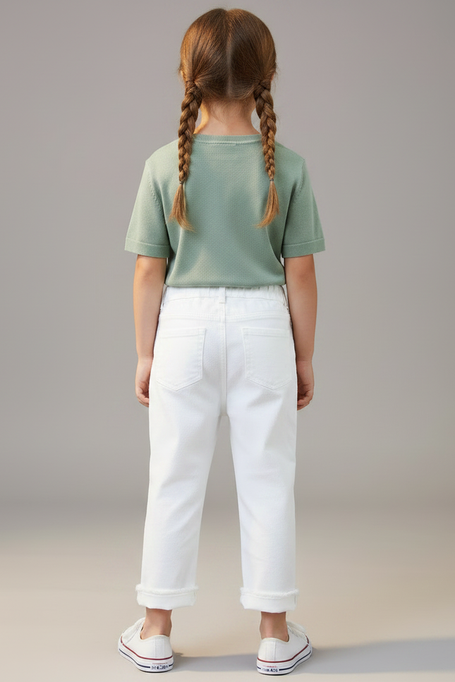 Pantalon Chino Blanc Enfant Déchiré Décontracté Coton - vue 2