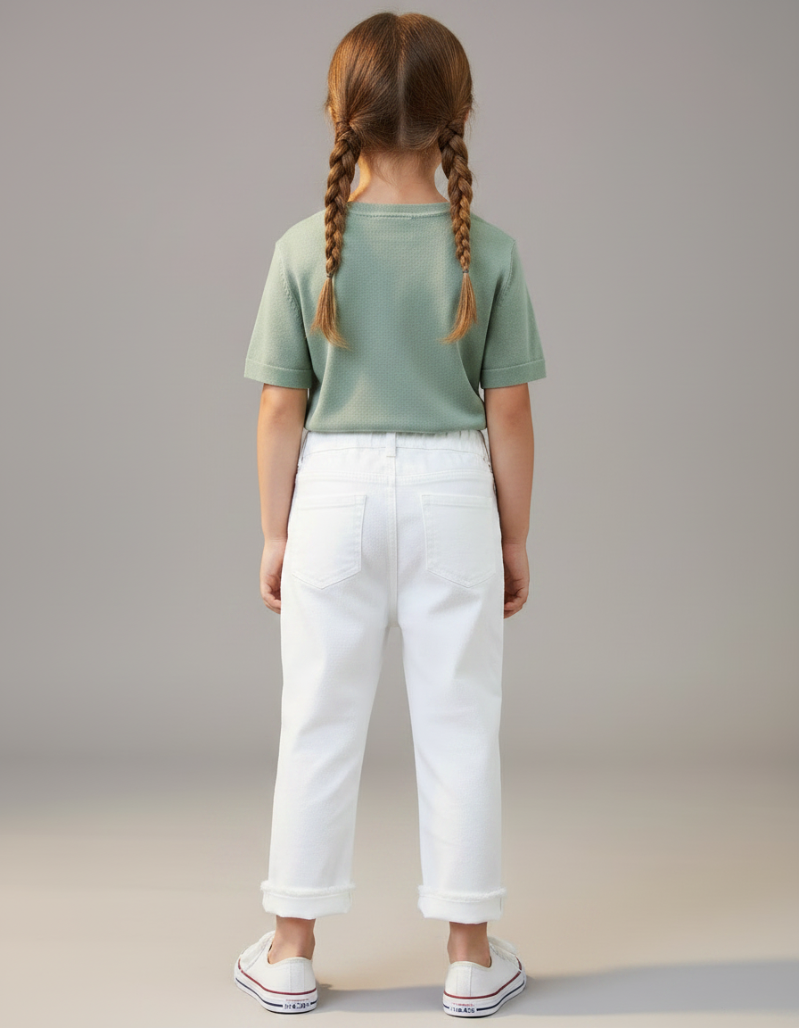 Pantalon Chino Blanc Enfant Déchiré Décontracté Coton - vue 2