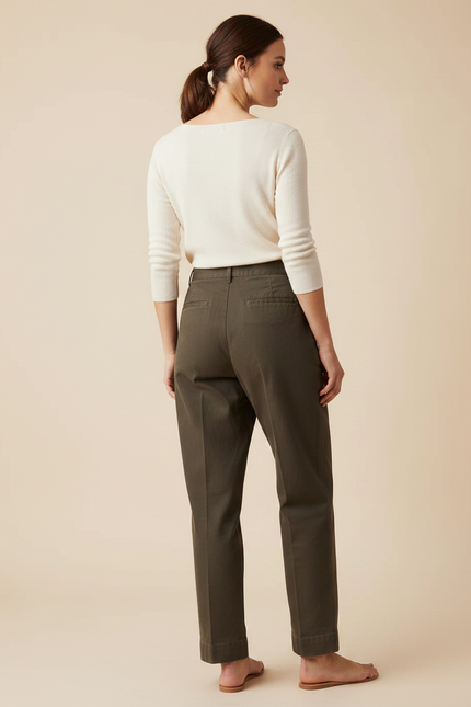 Pantalon Chino Kaki Coton Plissé Ample Décontracté - vue 2