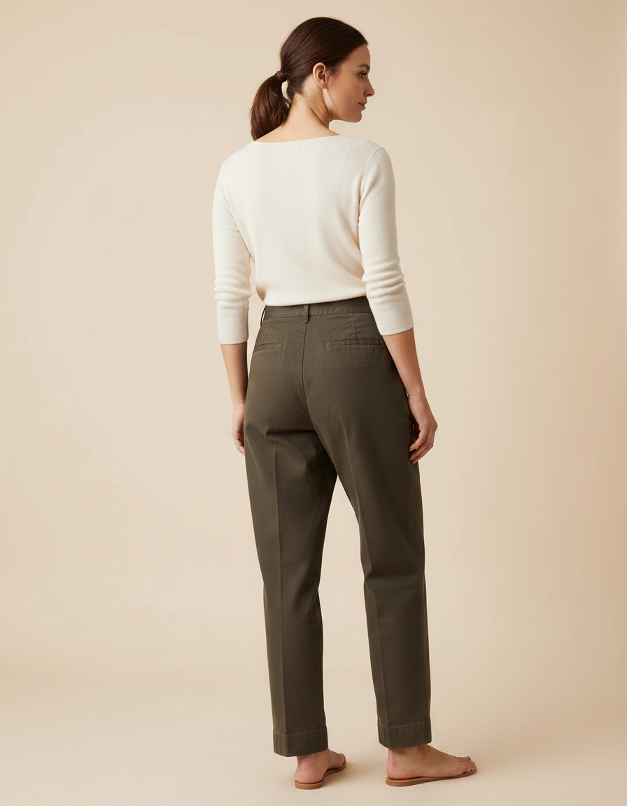 Pantalon Chino Kaki Coton Plissé Ample Décontracté - vue 2