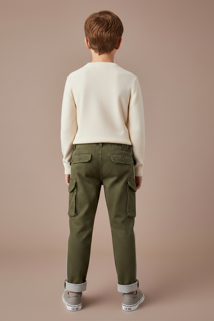 Pantalon Chino Kaki Cargo Bandes Latérales Coton Enfant - vue 2