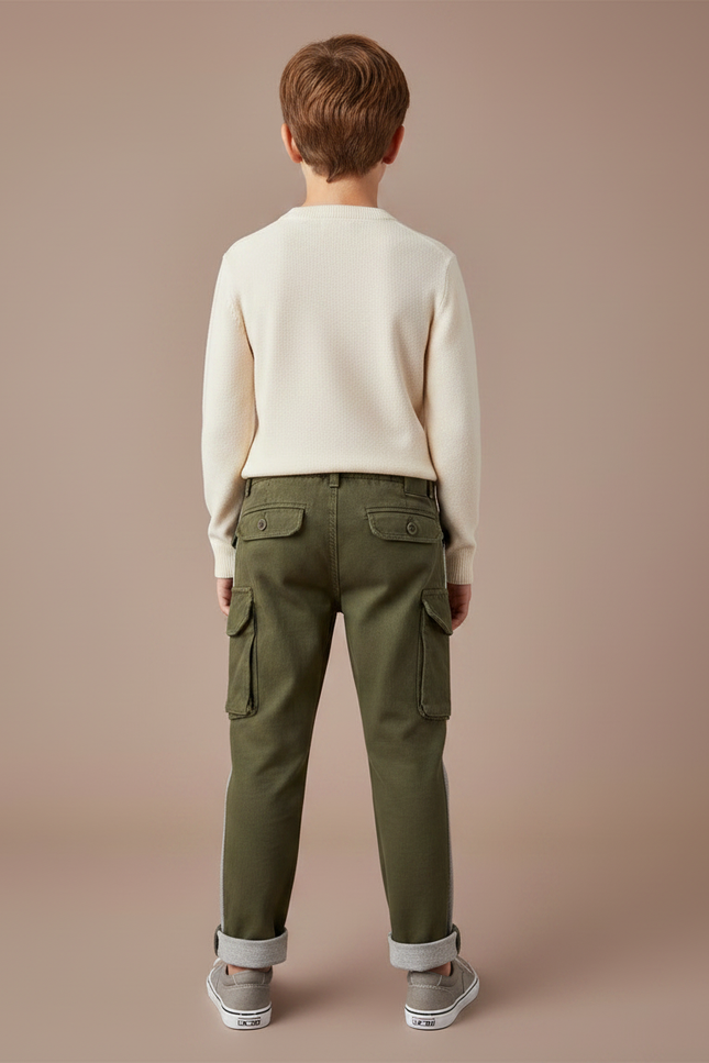 Pantalon Chino Kaki Cargo Bandes Latérales Coton Enfant - vue 2