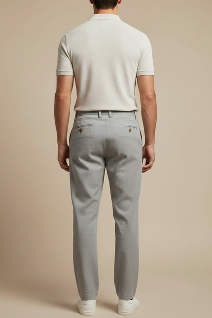 Pantalon Chino Gris Clair Lin Plissé Décontracté Homme - vue 2