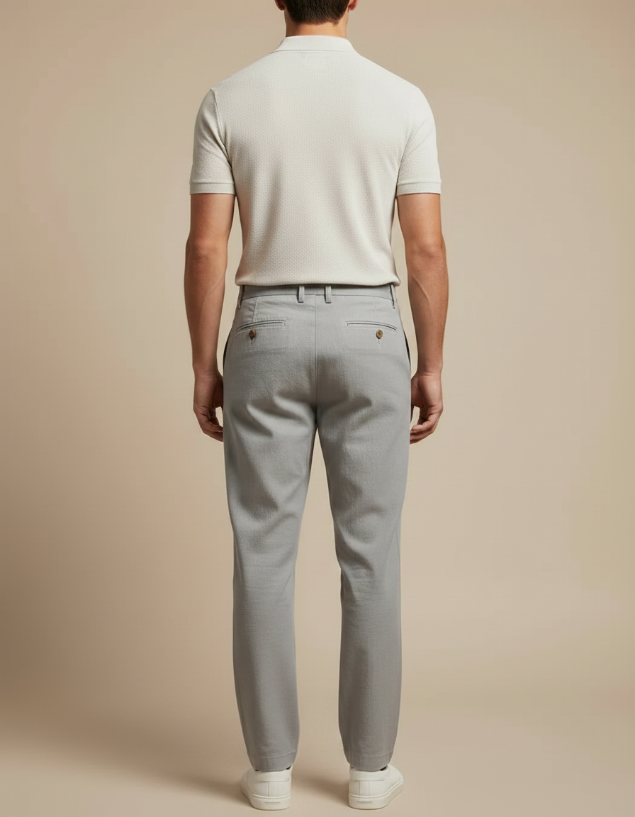 Pantalon Chino Gris Clair Lin Plissé Décontracté Homme - vue 2