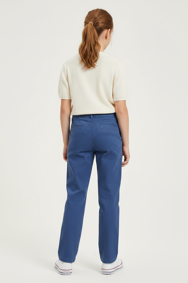 Pantalon Chino Bleu Droit Décontracté Enfant Coton - vue 2