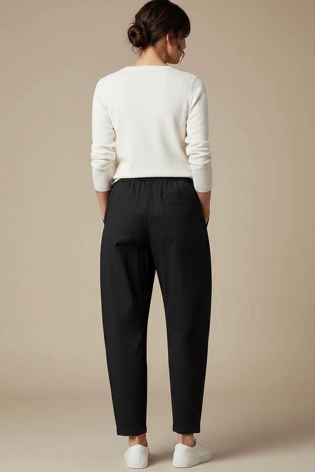 Pantalon Chino Sarouel Femme - Noir Gabardine - vue 2