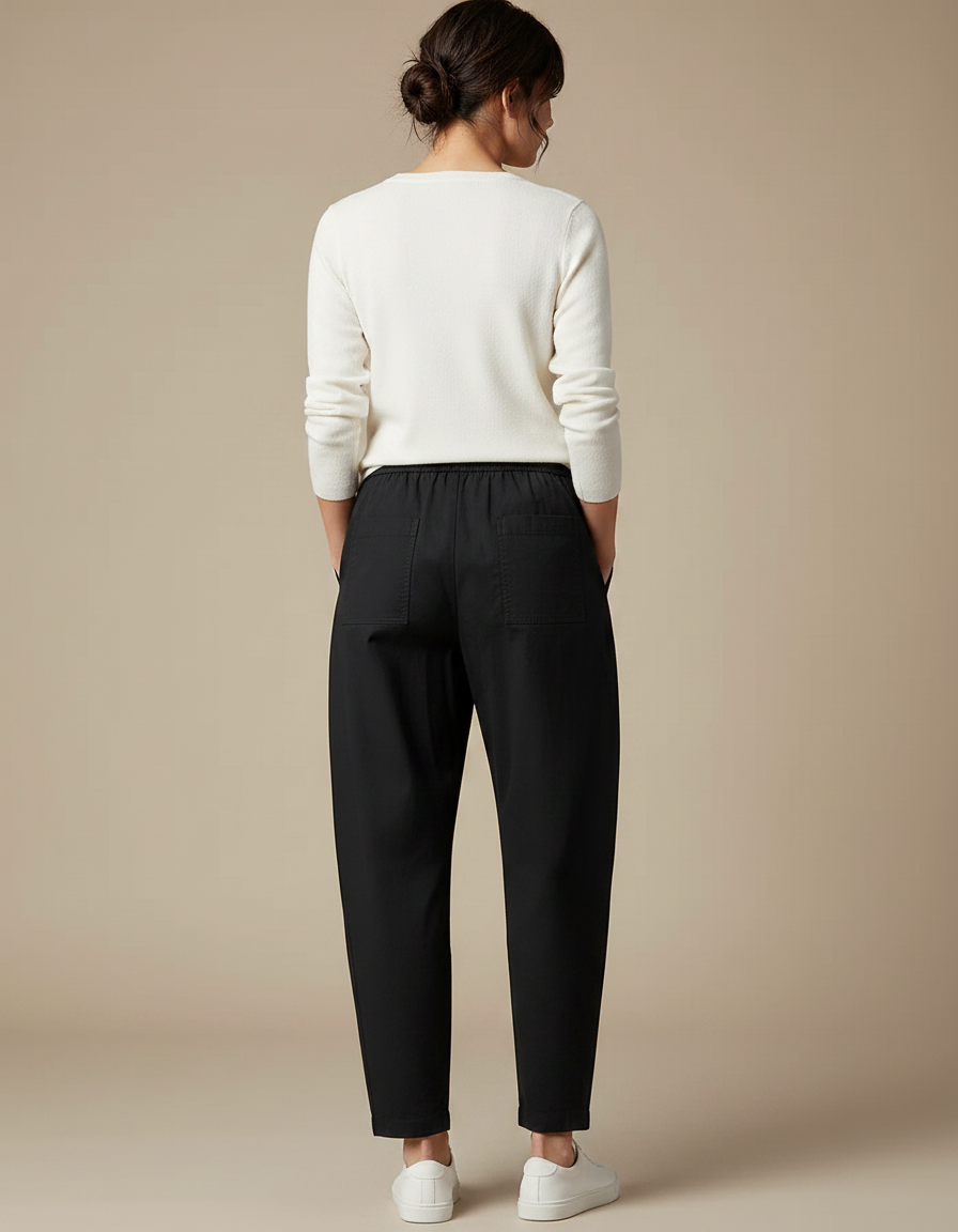 Pantalon Chino Sarouel Femme - Noir Gabardine - vue 2