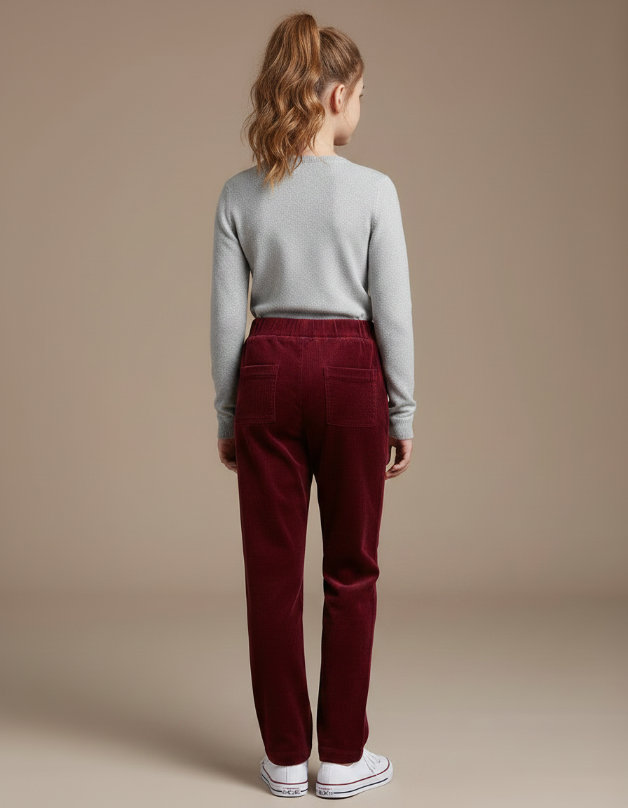Pantalon Chino Bordeaux Côtelé Enfant Décontracté Ample - Cordé - vue 2