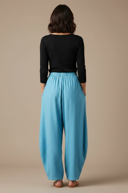 Pantalon Chino Bleu Ample Imprimé Chat Décontracté - Coton - vue 2