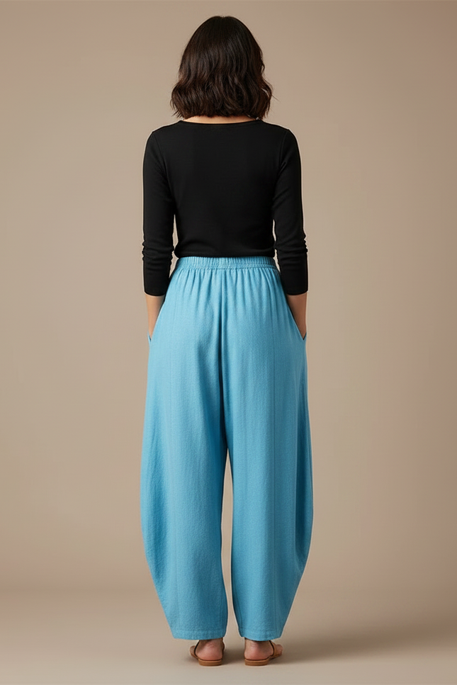 Pantalon Chino Bleu Ample Imprimé Chat Décontracté - Coton - vue 2