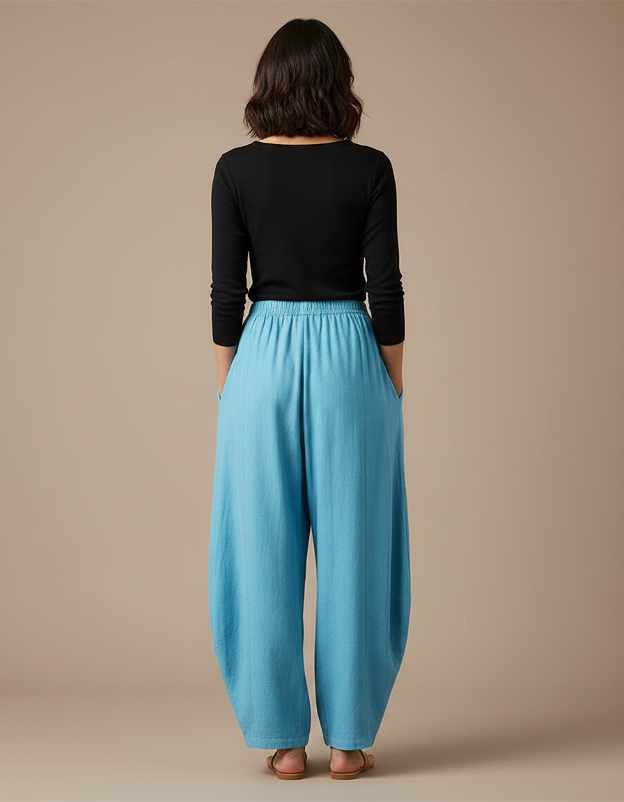 Pantalon Chino Bleu Ample Imprimé Chat Décontracté - Coton - vue 2