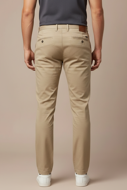 Pantalon Chino Beige Coton Décontracté Homme Coupe Droite - vue 2