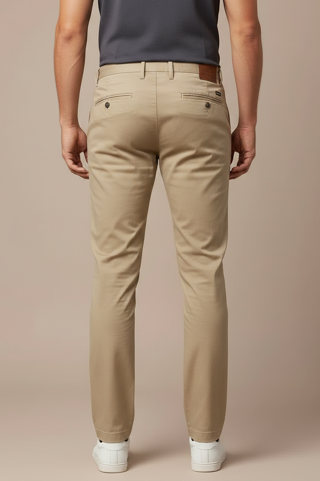Pantalon Chino Beige Coton Décontracté Homme Coupe Droite - vue 2