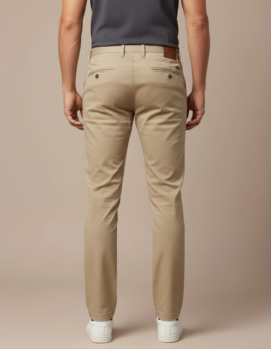 Pantalon Chino Beige Coton Décontracté Homme Coupe Droite - vue 2