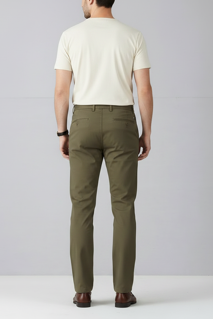 Pantalon Chino Olive Homme Coton Stretch Coupe Droite - Kaki - vue 2
