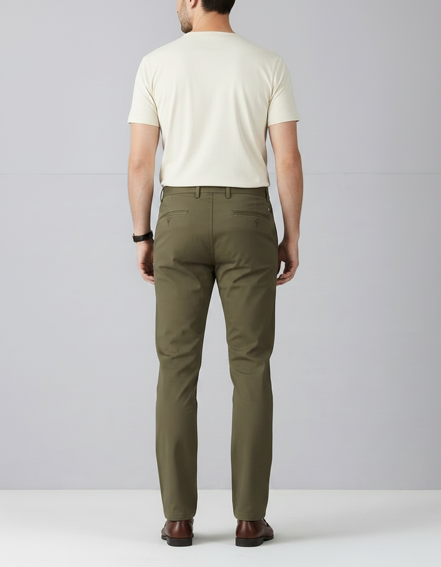 Pantalon Chino Olive Homme Coton Stretch Coupe Droite - Kaki - vue 2