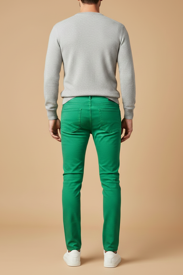 Pantalon Chino Vert Homme Slim Coton Décontracté - vue 2