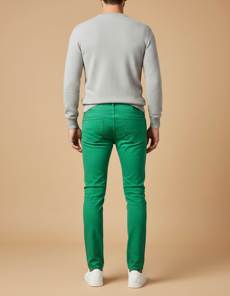 Pantalon Chino Vert Homme Slim Coton Décontracté - vue 2