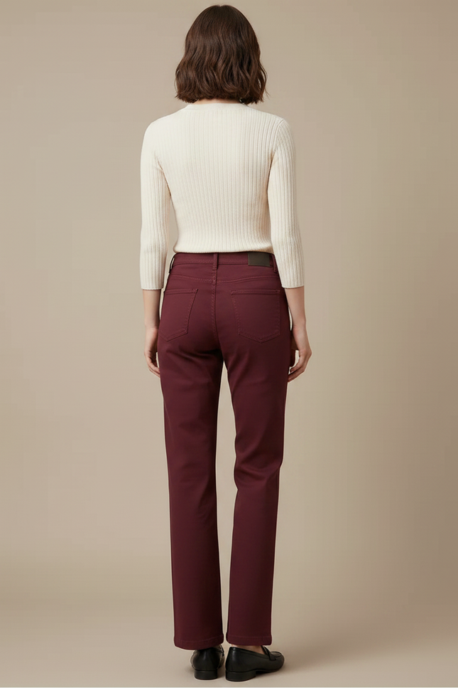 Pantalon Chino Bordeaux Coton Droit Taille Haute Femme - vue 2