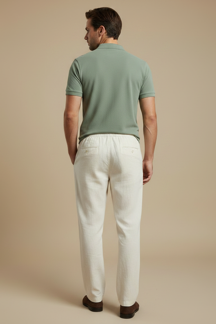 Pantalon Chino Beige Coton Lin Droit Décontracté Homme - vue 2