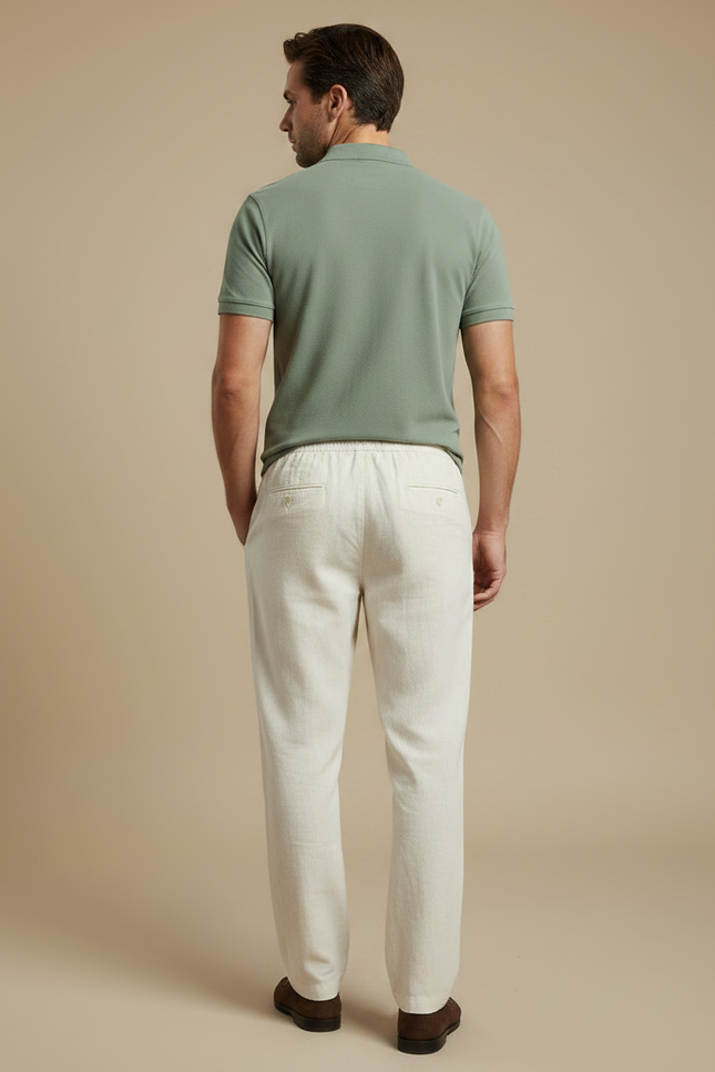 Pantalon Chino Beige Coton Lin Droit Décontracté Homme - vue 2