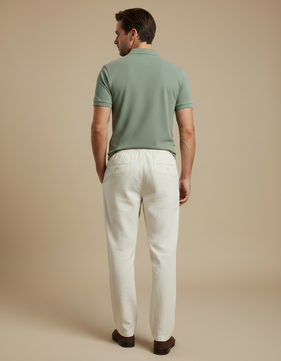 Pantalon Chino Beige Coton Lin Droit Décontracté Homme - vue 2