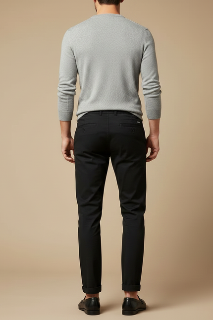 Pantalon Chino Noir Slim Coton Cordon Décontracté - vue 2