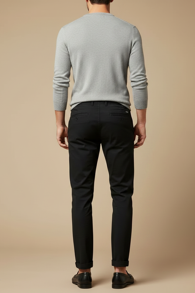Pantalon Chino Noir Slim Coton Cordon Décontracté - vue 2