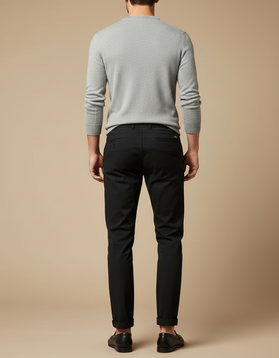 Pantalon Chino Noir Slim Coton Cordon Décontracté - vue 2