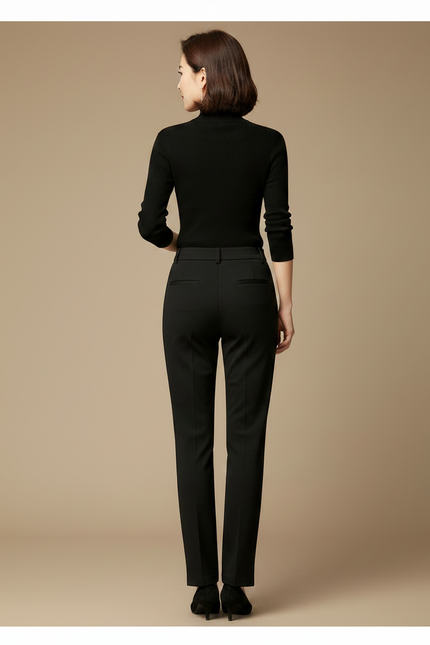 Pantalon Chino Noir Élastique Droit Élégant Femme - Gabardine - vue 2