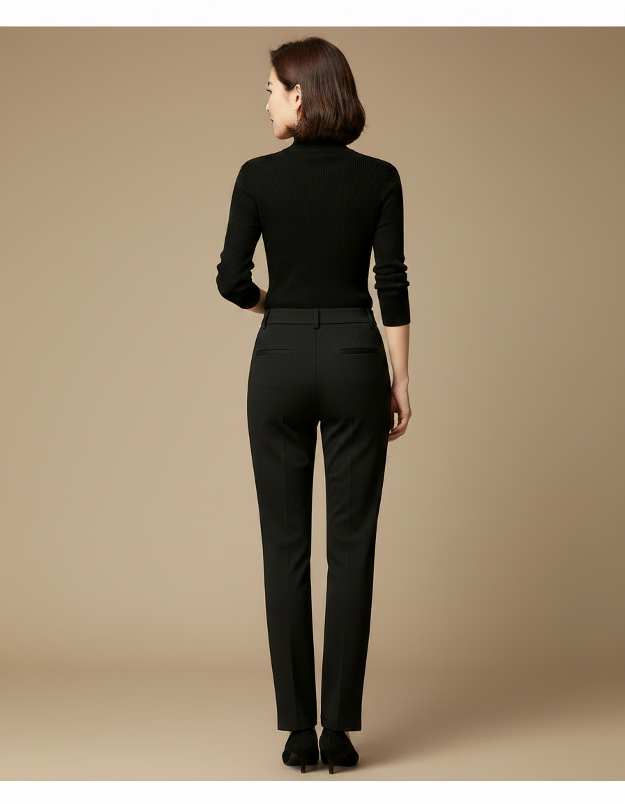 Pantalon Chino Noir Élastique Droit Élégant Femme - Gabardine - vue 2