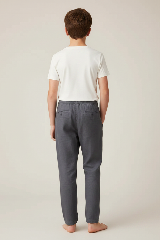 Pantalon Chino Gris Coton Lin Ample Garçon - vue 2