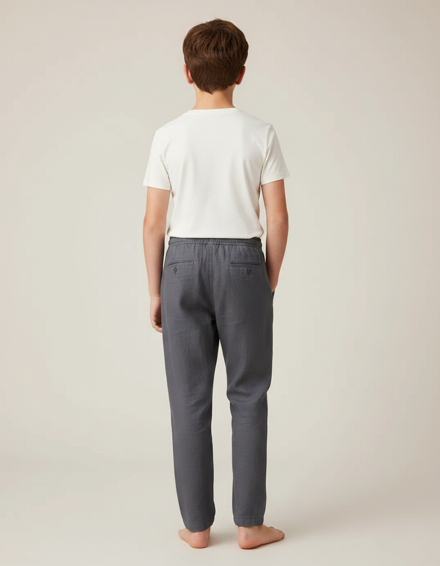 Pantalon Chino Gris Coton Lin Ample Garçon - vue 2