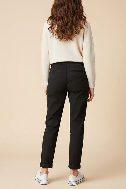 Pantalon Chino Noir Plissé Coupe Droite Fille - Gabardine - vue 2