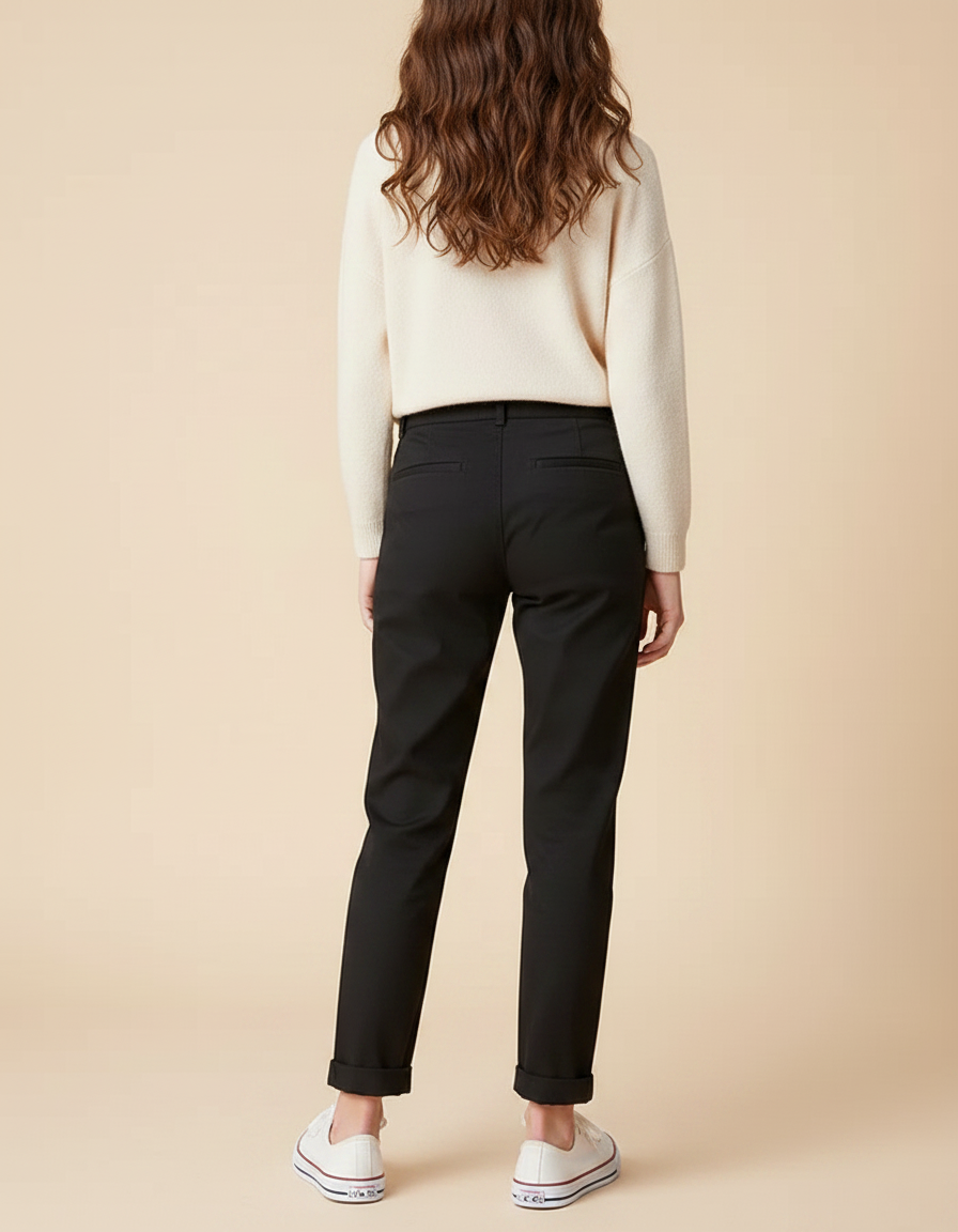 Pantalon Chino Noir Plissé Coupe Droite Fille - Gabardine - vue 2