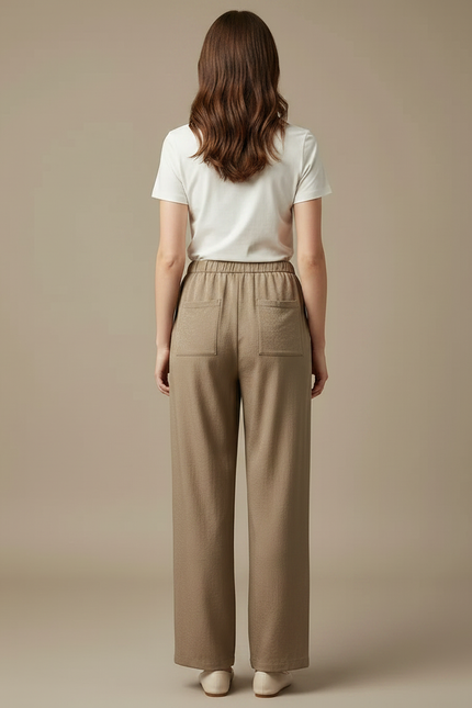 Pantalon Chino Kaki Fluide Taille Haute Décontracté - Viscose - vue 2