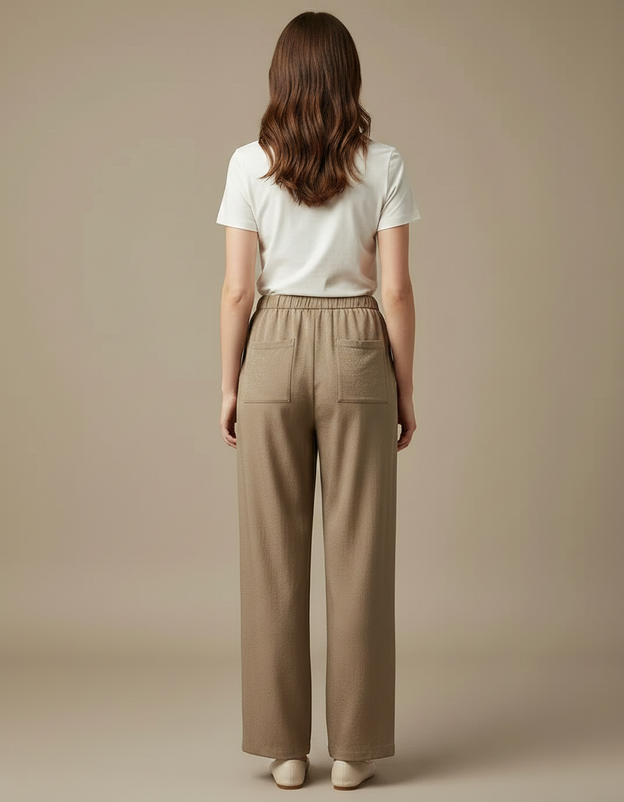 Pantalon Chino Kaki Fluide Taille Haute Décontracté - Viscose - vue 2