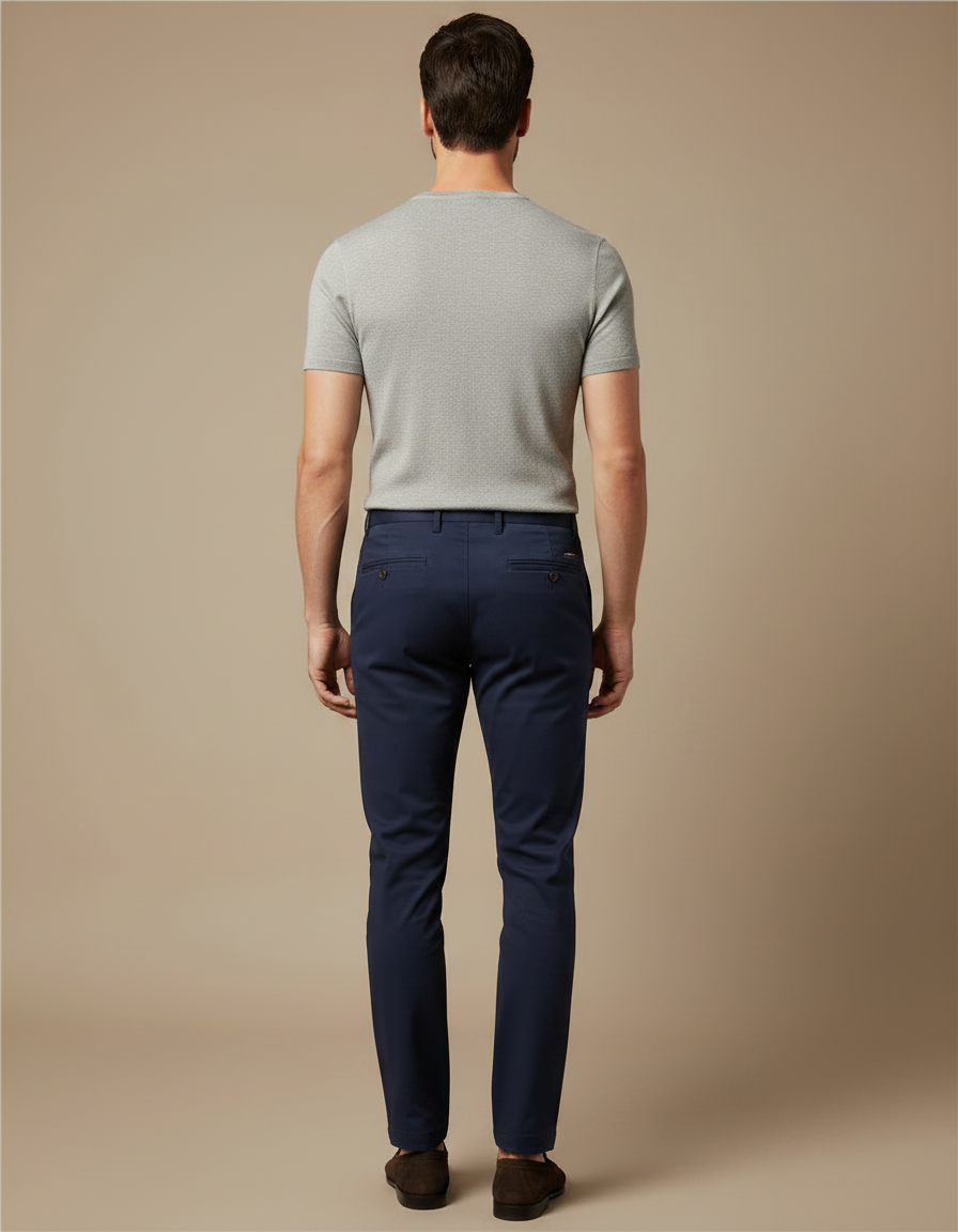 Pantalon Chino Marine Coton Slim Élégant Homme - vue 2