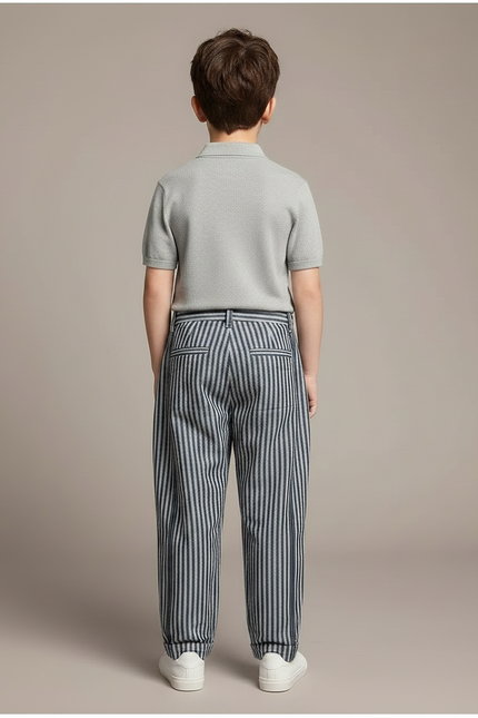 Pantalon Chino Rayé Ample Décontracté Enfant - Multicolore Lin - vue 2