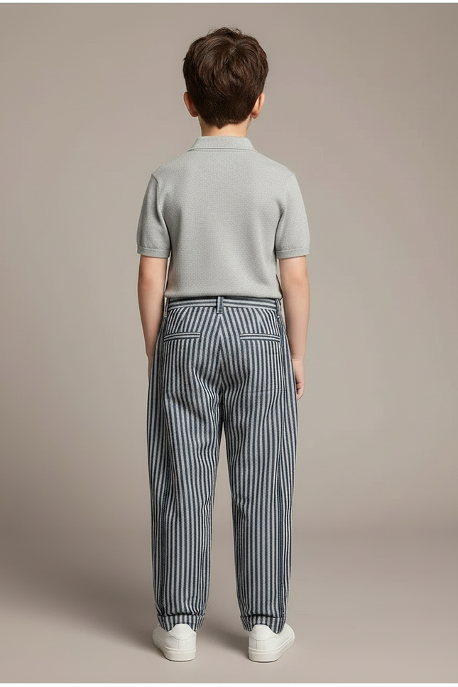 Pantalon Chino Rayé Ample Décontracté Enfant - Multicolore Lin - vue 2