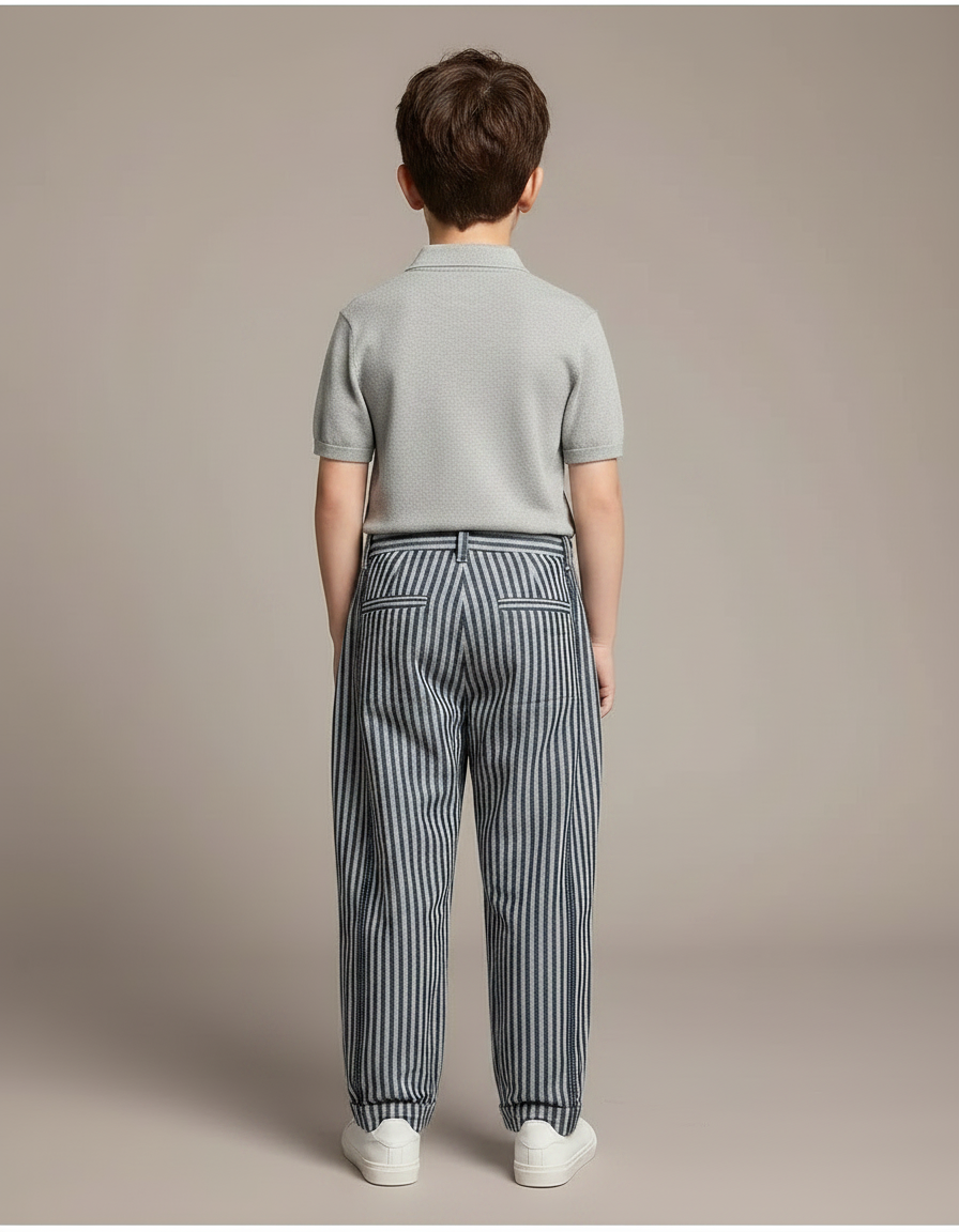 Pantalon Chino Rayé Ample Décontracté Enfant - Multicolore Lin - vue 2
