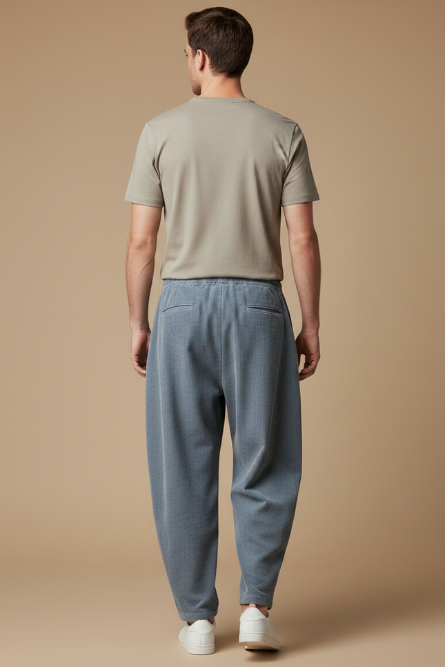 Pantalon Chino Bleu Côtelé Ample Cordon Homme - Cordé - vue 2
