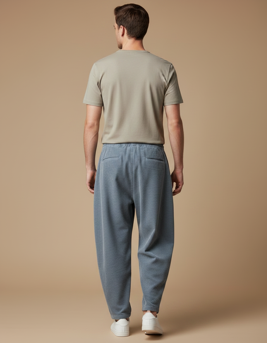 Pantalon Chino Bleu Côtelé Ample Cordon Homme - Cordé - vue 2